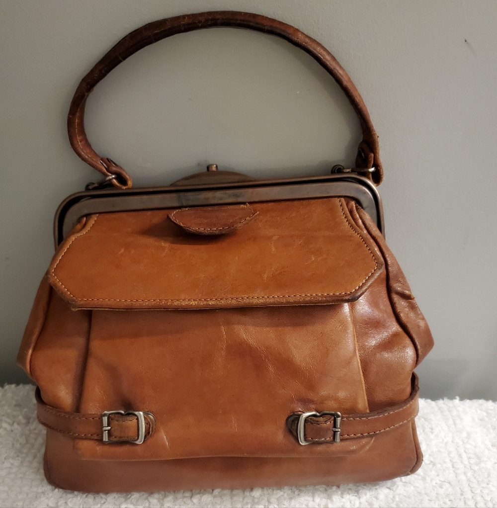 Vintage Brown Genuine Leather Kelly Bag from Finland